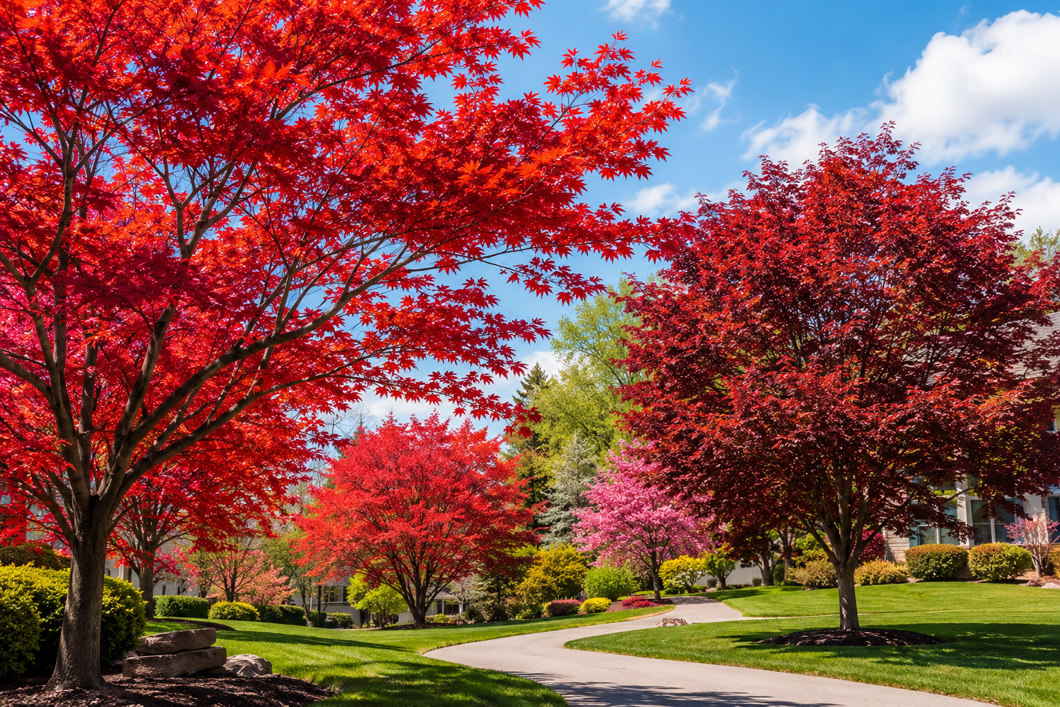 Trees With Red Leaves In The Spring